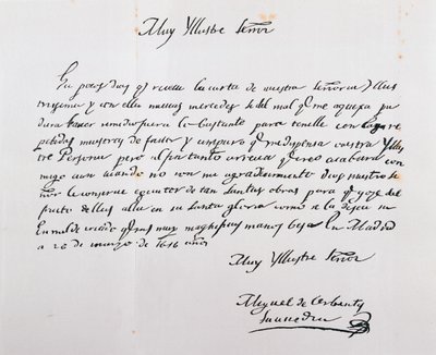 Letter written to Archbishop of Toledo, March 26, 1616 by Miguel de Cervantes Saavedra